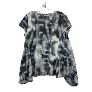 BRYN WALKER Black Geometric Artsy Abstract Shark Bite Hem Linen Blend‎ XS flaw